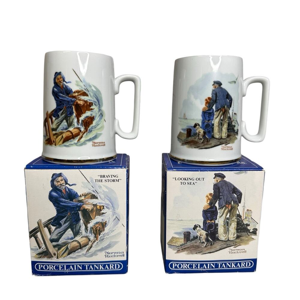 Norman Rockwell Seafarers Porcelain Tankard Mugs Long John Silver Vintage